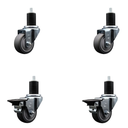 Service Caster 3'' Thermoplastic Rubber Wheel Swivel 1-3/4'' Expanding Stem Caster Set 2 Brakes, 4PK SCC-EX20S314-TPRB-2-PLB-2-134